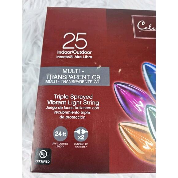 Celebrations Multicolor Transparent Vibrant Color Christmas Light String 24 Feet - Picture 2 of 5